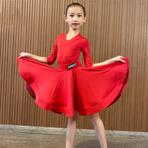 Children girls  royal blue navy red fuchsia Latin Dance Standard Competition dresses Professional Children Regulations Grade Examination latin costumes